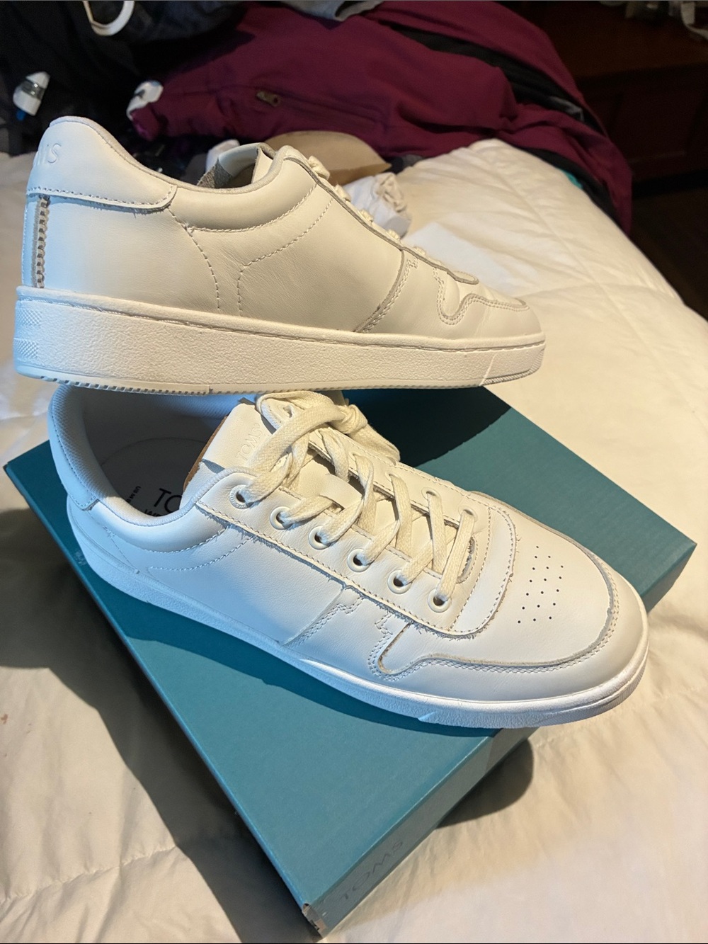 Toms White Leather Trvl Lite Court Sneakers